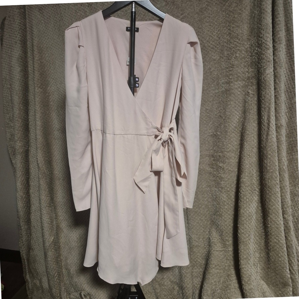 Express Womens Blush Pink Long Sleeve Wrap Mini Dress Puff Shoulder Size XS